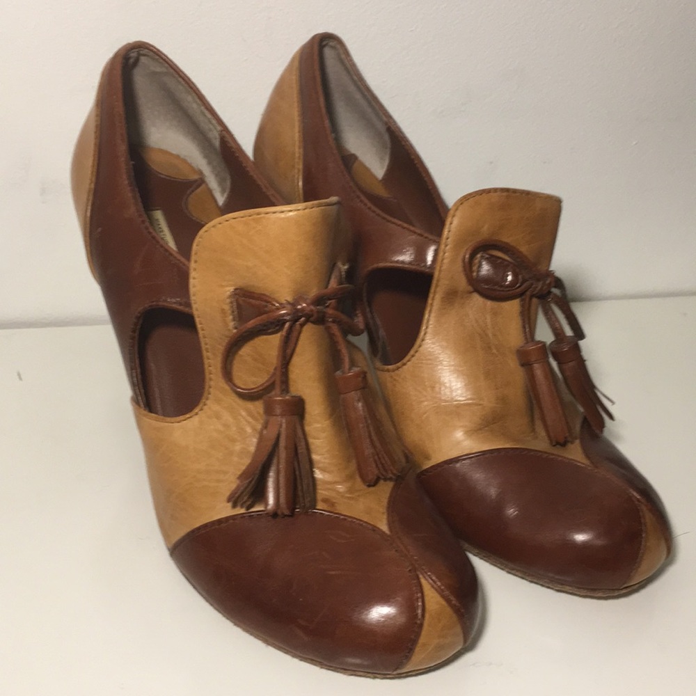 Max Studio Leather Wrapped Toe Tassel Heels